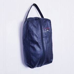 Riverhill Black Leather Pouch Bag Faux Fur Lined Single Handle Logo Zip